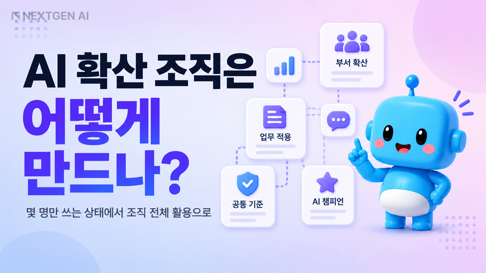 AI 확산 조직을 만드는 공통 기준·업무 적용·부서 확산·AI 챔피언 요소를 정리한 이미지