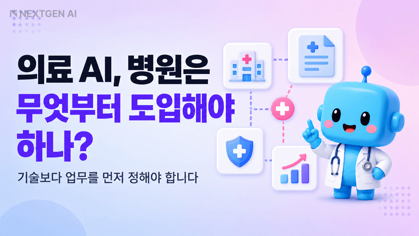 의료 AI 도입을 업무 발굴·위험도 점검·파일럿·확산 4단계로 설명한 병원 AI 로드맵